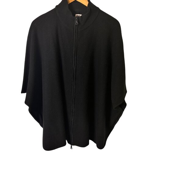 Anne Klein XL Stylist Wool Blend Womens Black Zip-Up Poncho With High Neck - Picture 3 of 10